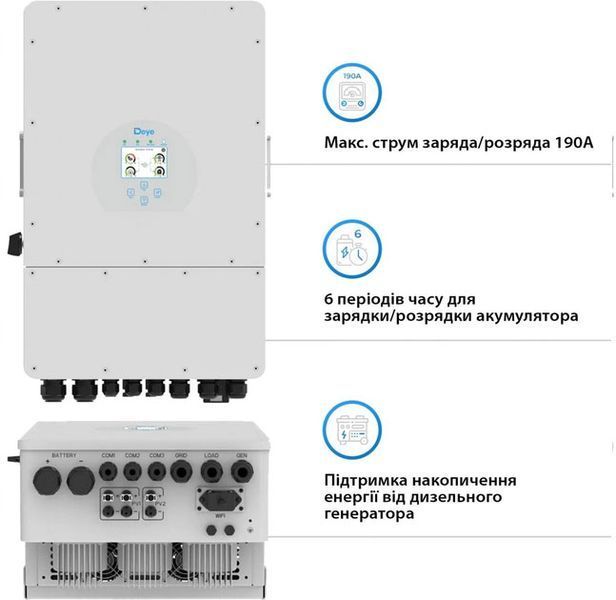 Гібридний інвертор Deye SUN-08K-SG01LP1-EU (8 kW, 1 фаза, 2 MPPT, LV) sun_08k фото